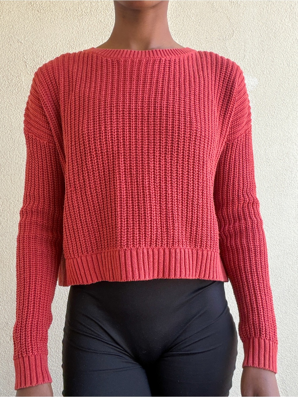 Aeropostale Coral Cropped Crewneck Sweater